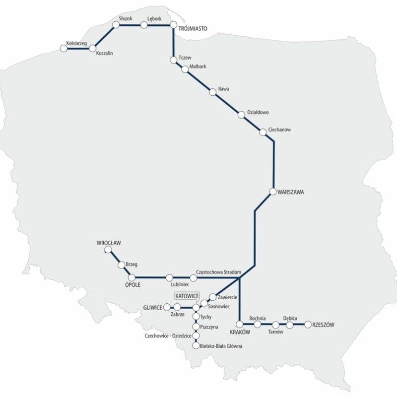 Mapa połączeń Pendolino